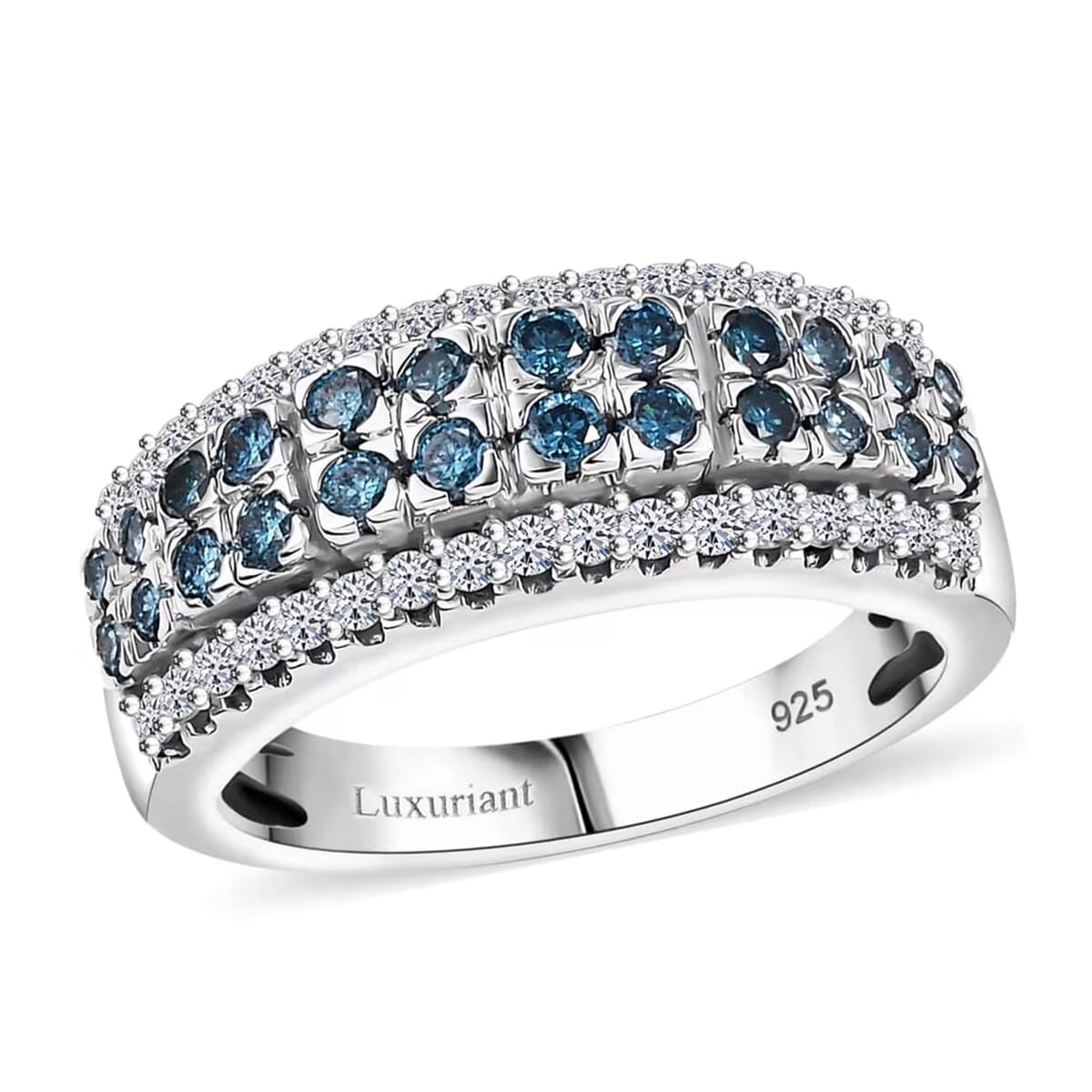 Luxuriant Lab Grown Blue and White Diamond SI 1.00 ctw Ring in Rhodium Over Sterling Silver (Size 6.0) image number 0