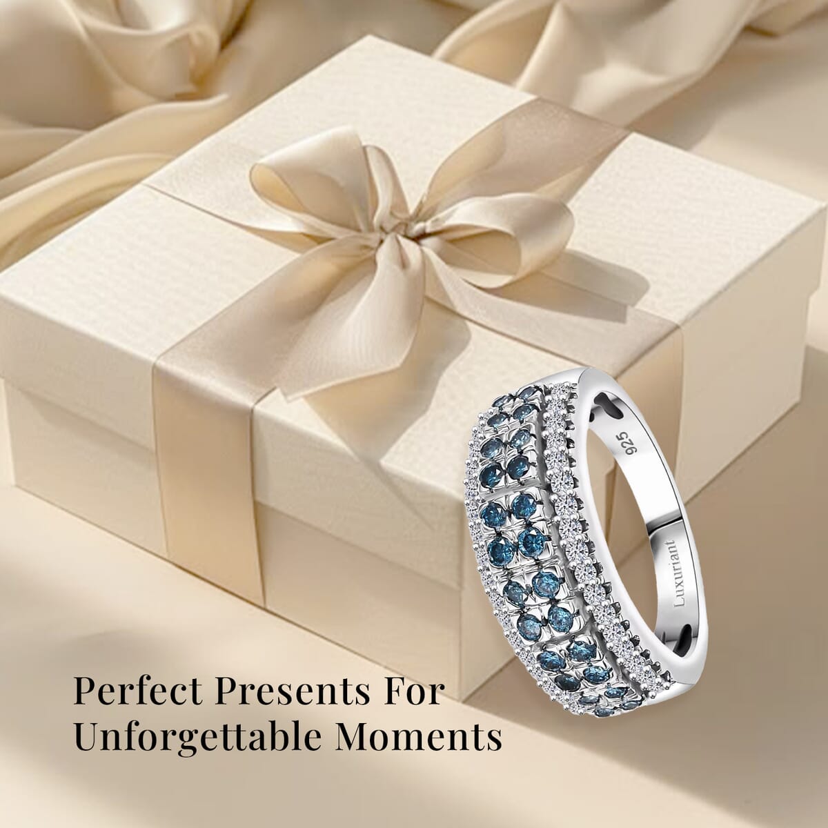 Luxuriant Lab Grown Blue and White Diamond SI 1.00 ctw Ring in Rhodium Over Sterling Silver (Size 6.0) image number 2