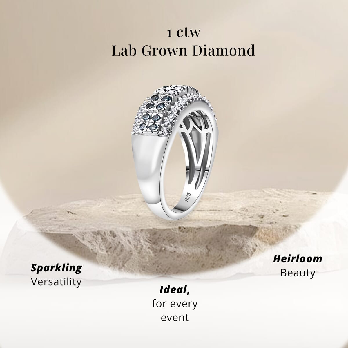 Luxuriant Lab Grown Blue and White Diamond SI 1.00 ctw Ring in Rhodium Over Sterling Silver (Size 6.0) image number 4
