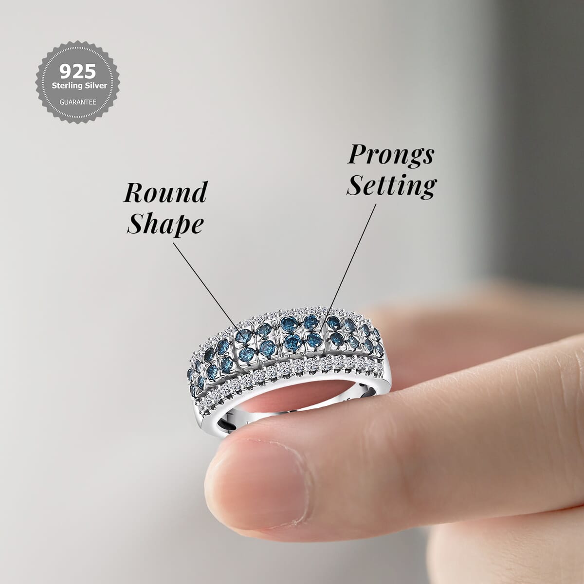 Luxuriant Lab Grown Blue and White Diamond SI 1.00 ctw Ring in Rhodium Over Sterling Silver (Size 6.0) image number 5