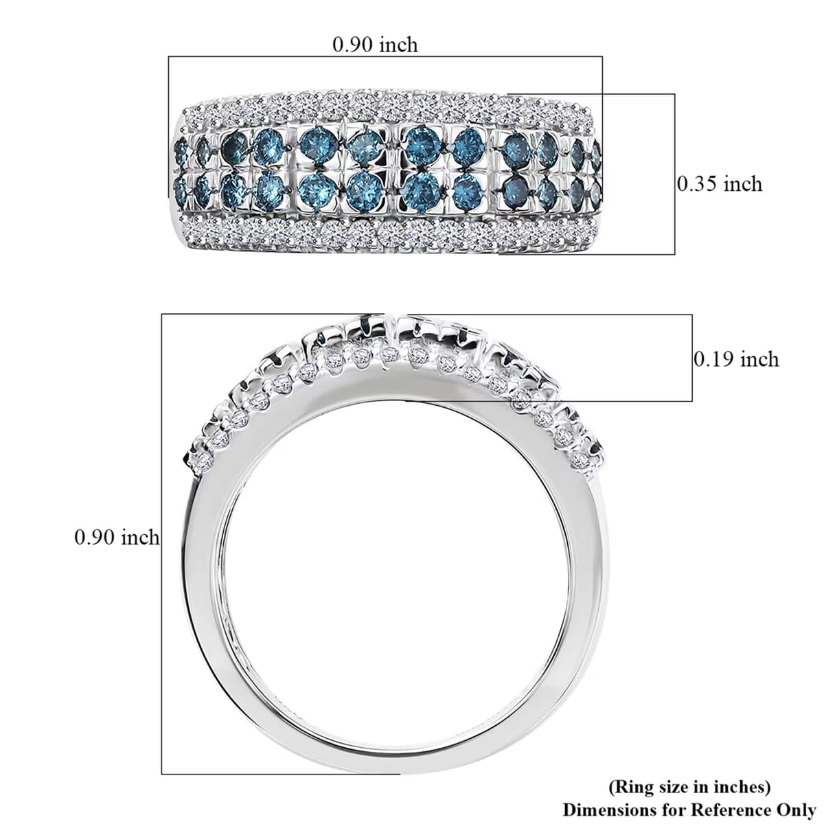 Luxuriant Lab Grown Blue and White Diamond SI 1.00 ctw Ring in Rhodium Over Sterling Silver (Size 6.0) image number 7