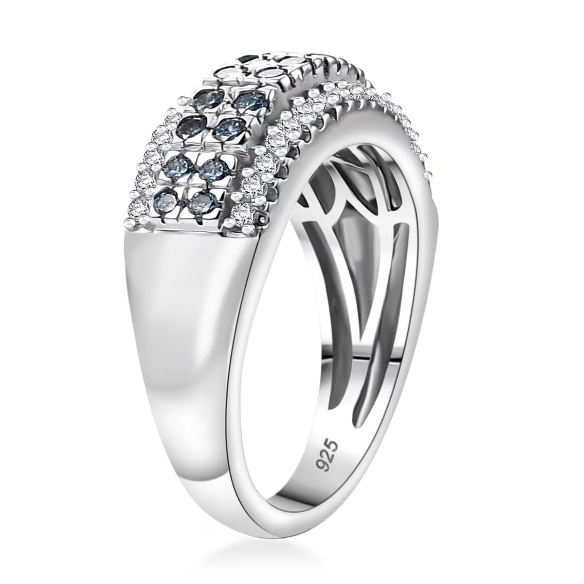 Luxuriant Lab Grown Blue and White Diamond SI 1.00 ctw Ring in Rhodium Over Sterling Silver (Size 6.0) image number 8