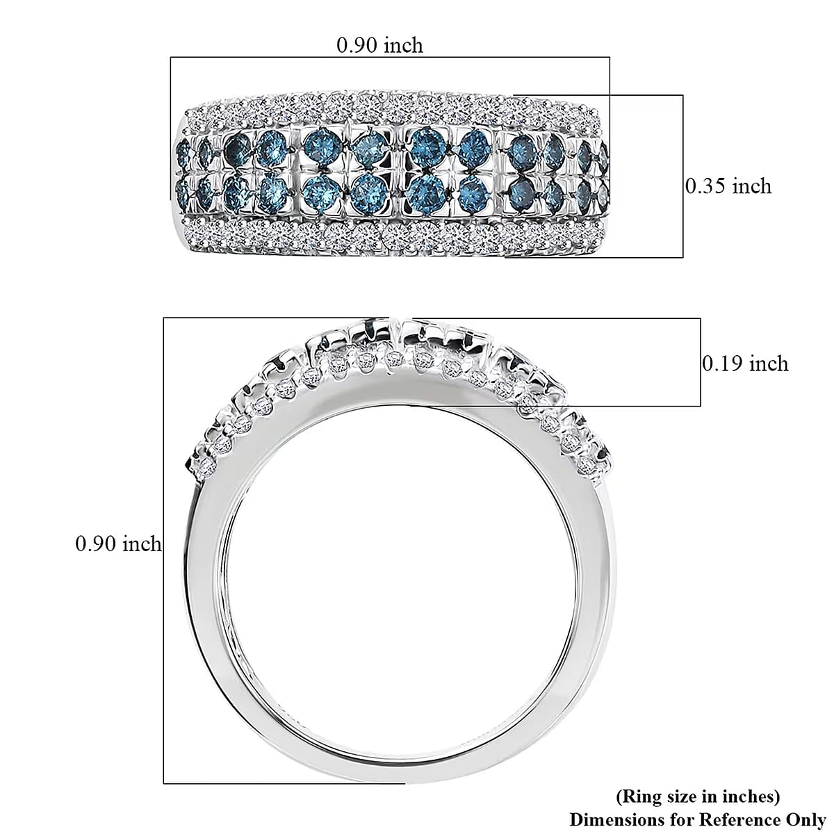 Luxuriant Lab Grown Blue and White Diamond SI 1.00 ctw Ring in Rhodium Over Sterling Silver (Size 9.0) image number 7
