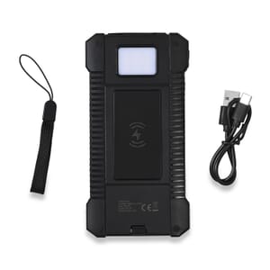 Homesmart Black Solar 10000 mAh Battery Charger with Wireless Charging & Emergency LED Torch