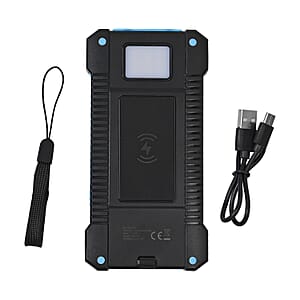 Homesmart Blue Solar 10000 mAh Battery Charger with Wireless Charging & Emergency LED Torch