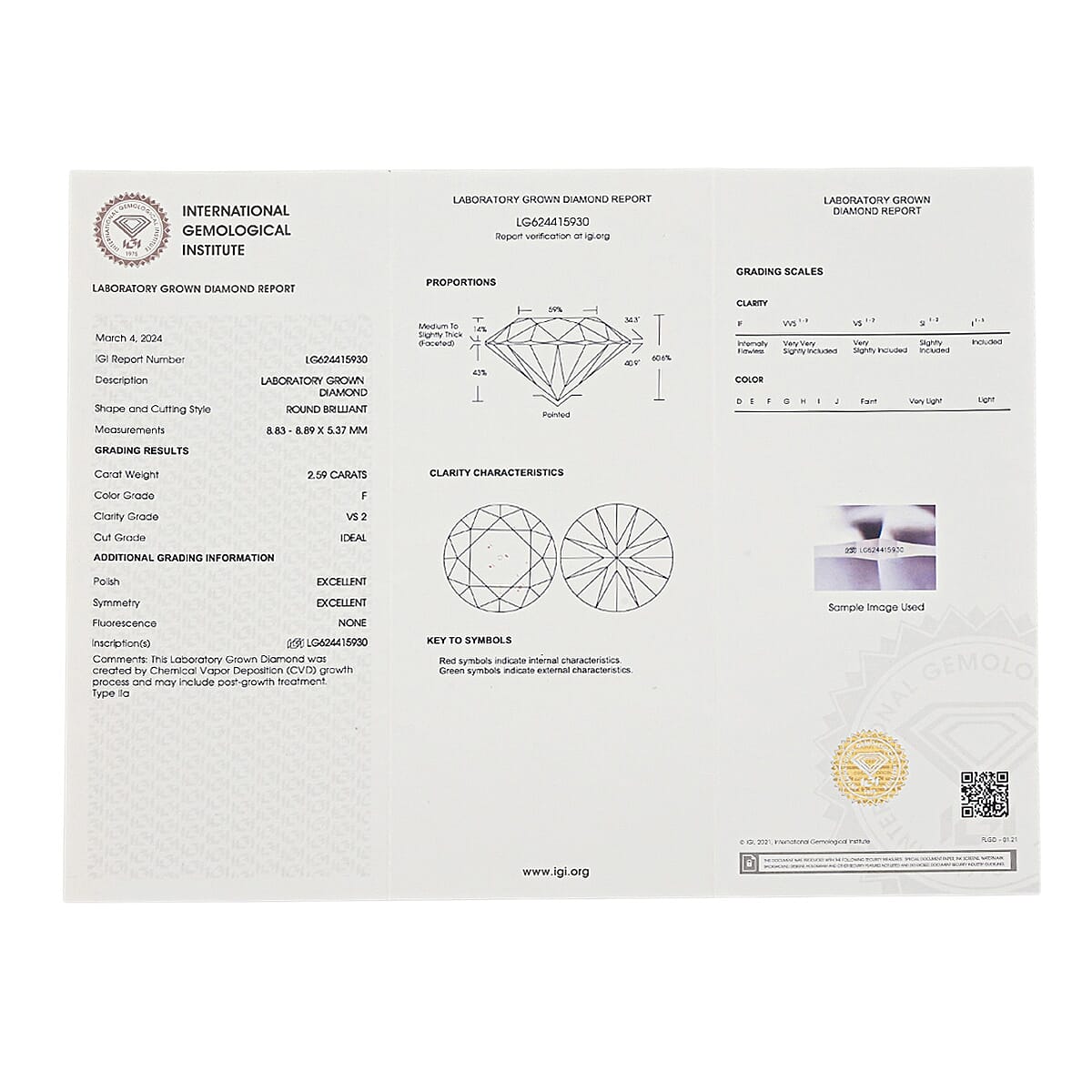 IGI Certified Luxuriant Lab Grown Diamond (Round) (G-VS2) 2.50 ctw image number 6