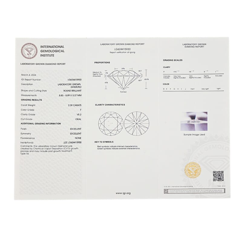 IGI Certified Luxuriant Lab Grown Diamond (Round) (G-VS2) 2.50 ctw