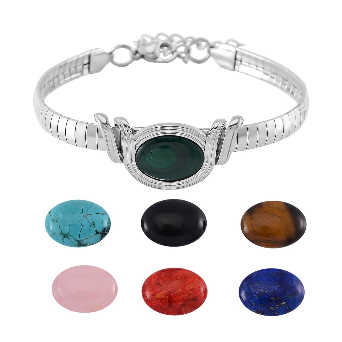 7pcs Interchangeable Multi Gemstone 59.50 ctw Bracelet in Stainless Steel (7.50-9.50In) image number 0