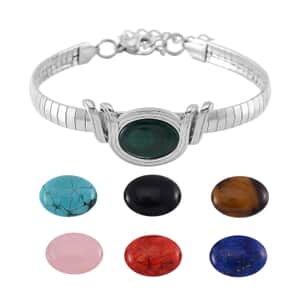 7pcs Interchangeable Multi Gemstone 59.50 ctw Bracelet in Stainless Steel (7.50-9.50In)