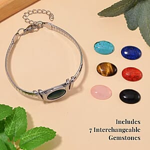 7pcs Interchangeable Multi Gemstone 59.50 ctw Bracelet in Stainless Steel (7.50-9.50In)