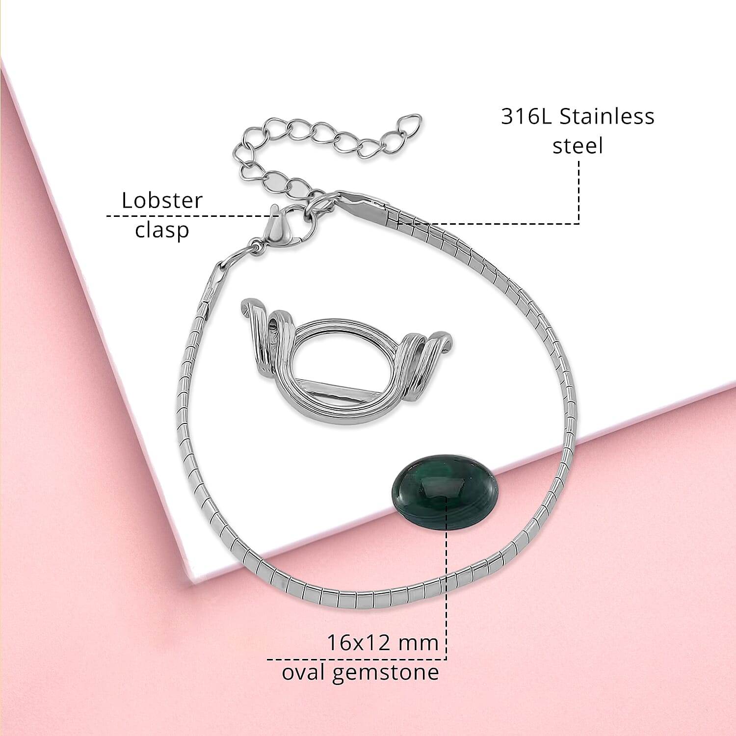 7pcs Interchangeable Multi Gemstone 59.50 ctw Bracelet in Stainless Steel (7.50-9.50In)