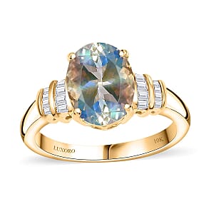 Dan Dennis Deal Luxoro 10K Yellow Gold AAA Premium Malagasy Moonstone, Diamond (G-H, I2) Ring (Size 11.0) 2.50 ctw