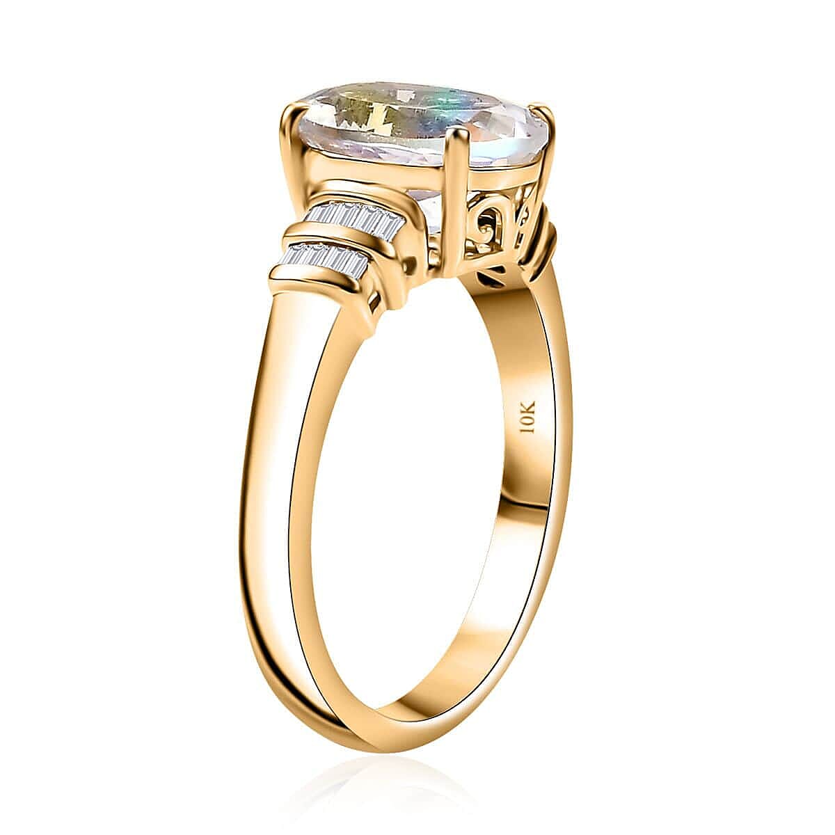 Dan Dennis Deal Luxoro 10K Yellow Gold AAA Premium Malagasy Moonstone, Diamond (G-H, I2) Ring (Size 5.0) 2.50 ctw image number 3