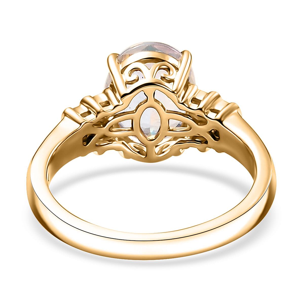 Luxoro AAA Premium Malagasy Moonstone and G-H I2 Diamond 2.50 ctw Ring in 10K Yellow Gold (Size 7.0) image number 4
