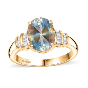 Luxoro AAA Premium Malagasy Moonstone and G-H I2 Diamond 2.50 ctw Ring in 10K Yellow Gold (Size 9.0)