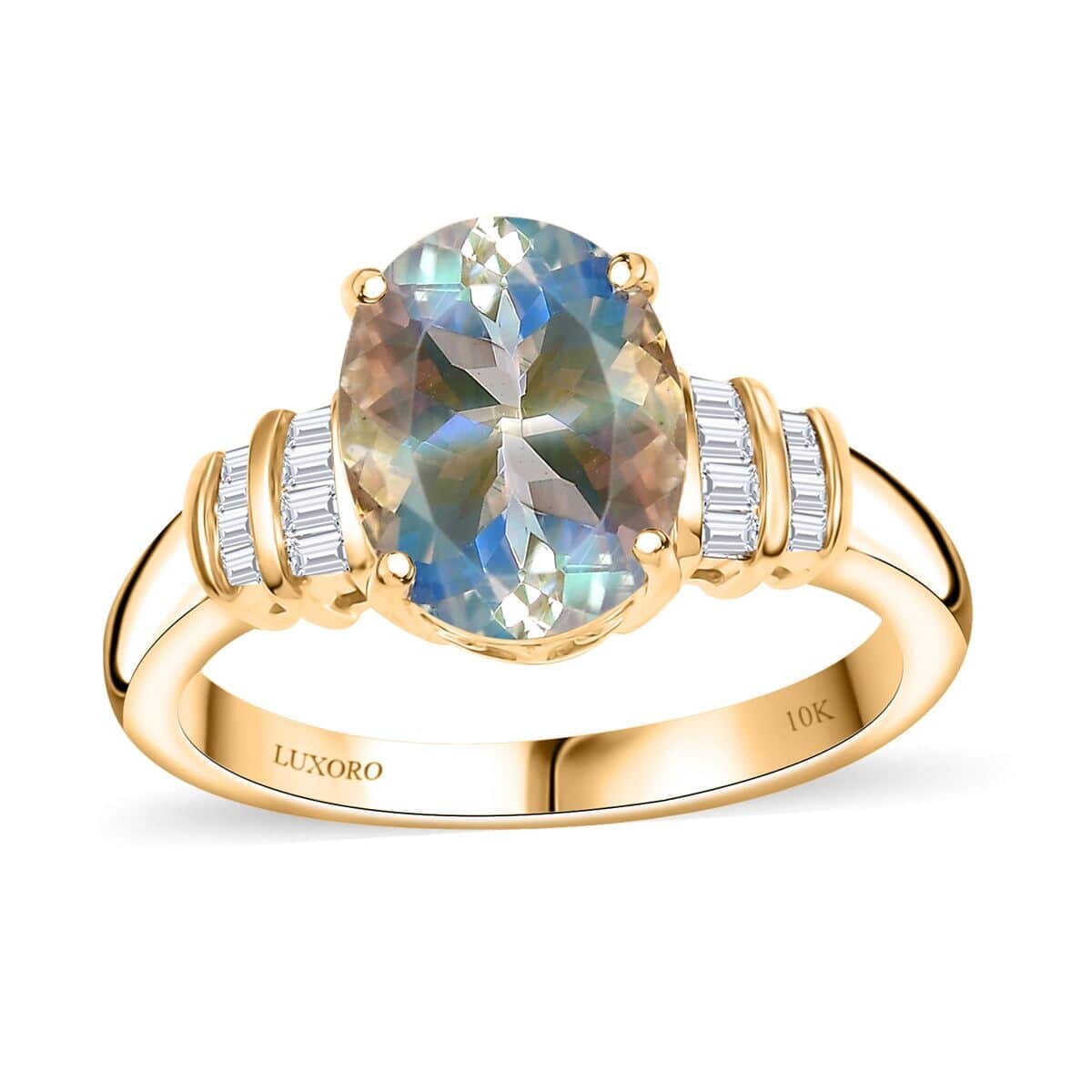 Luxoro 10K Yellow Gold AAA Premium Malagasy Moonstone, Diamond (G-H, I2) Ring (Size 9.5) 2.50 ctw image number 0
