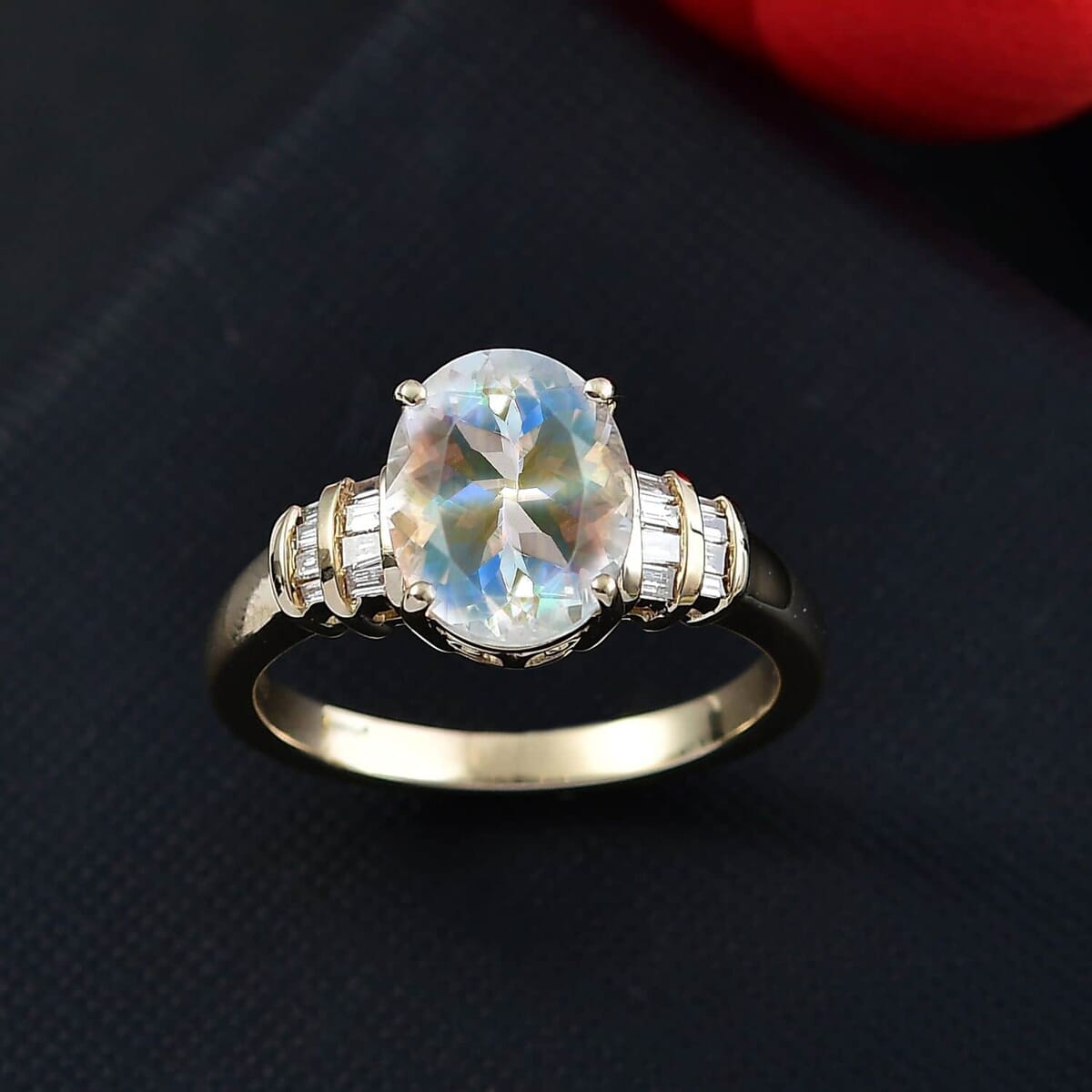 Luxoro 10K Yellow Gold AAA Premium Malagasy Moonstone, Diamond (G-H, I2) Ring (Size 9.5) 2.50 ctw image number 1