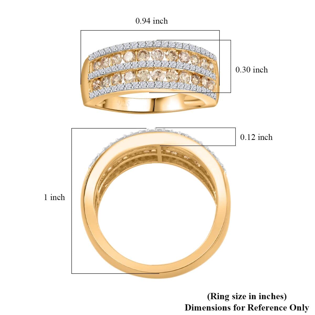 Natural Champagne and White Diamond 1.00 ctw Ring in 14K Yellow Gold Over Sterling Silver (Size 10.0) image number 5