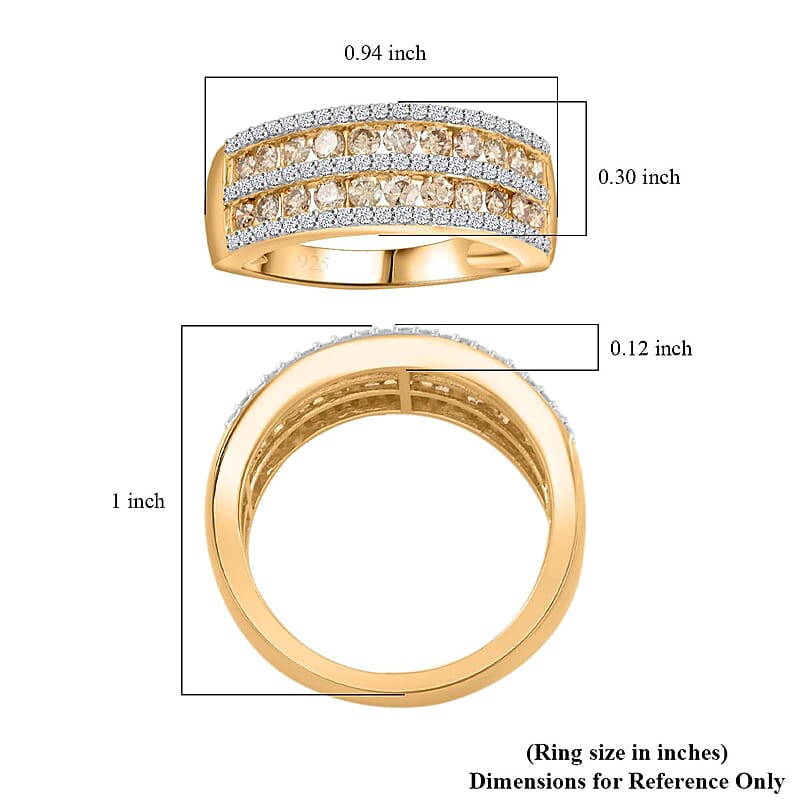 Natural Champagne and White Diamond 1.00 ctw Ring in 14K Yellow Gold Over Sterling Silver (Size 10.0)