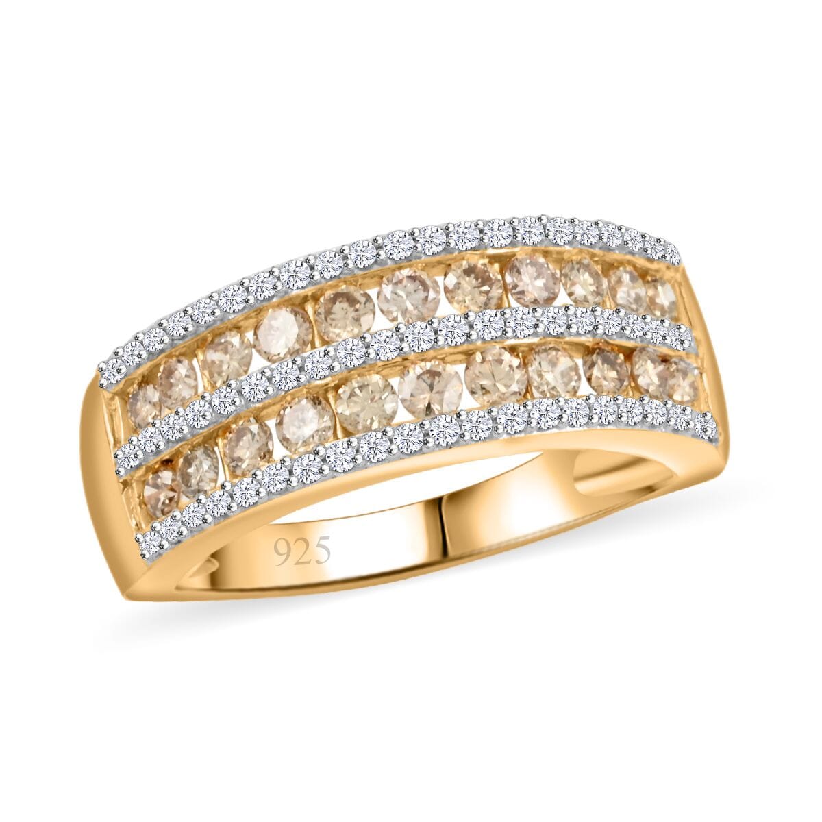 Natural Champagne and White Diamond 1.00 ctw Ring in 14K Yellow Gold Over Sterling Silver (Size 5.0) image number 0