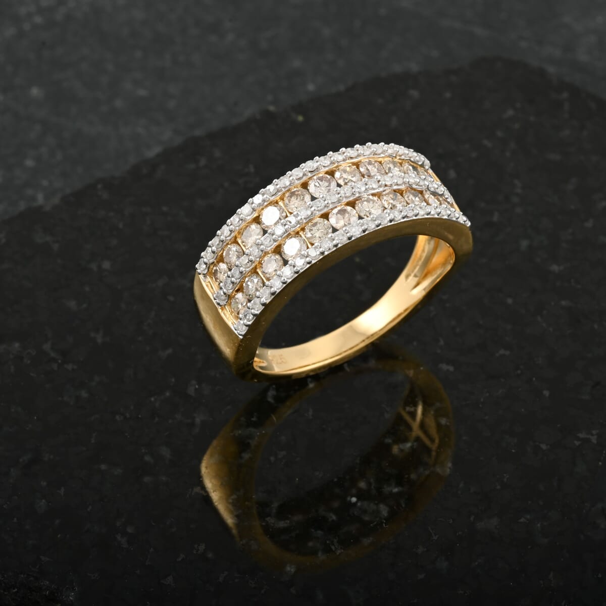 Natural Champagne and White Diamond 1.00 ctw Ring in 14K Yellow Gold Over Sterling Silver (Size 5.0) image number 1