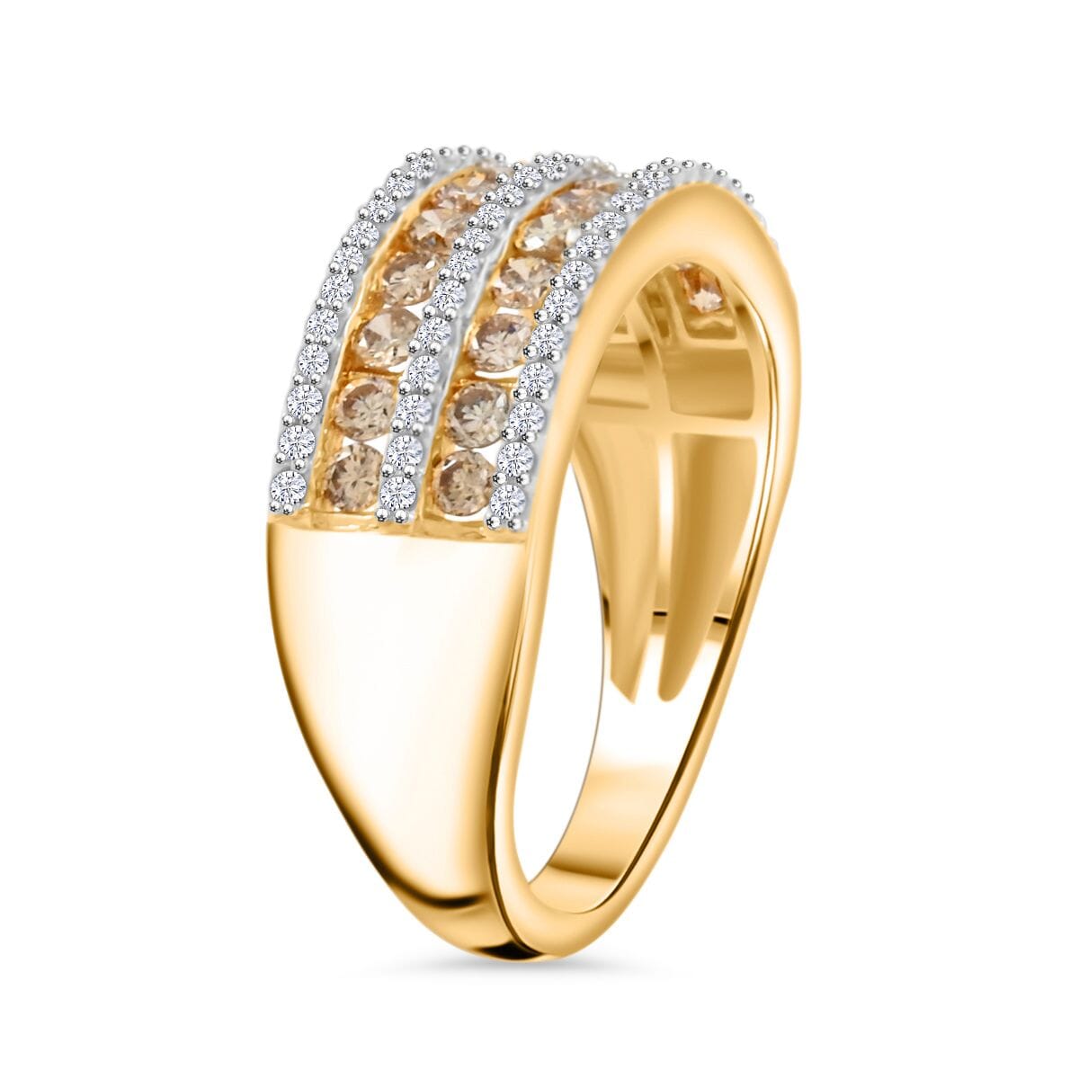 Natural Champagne and White Diamond 1.00 ctw Ring in 14K Yellow Gold Over Sterling Silver (Size 6.0) image number 3