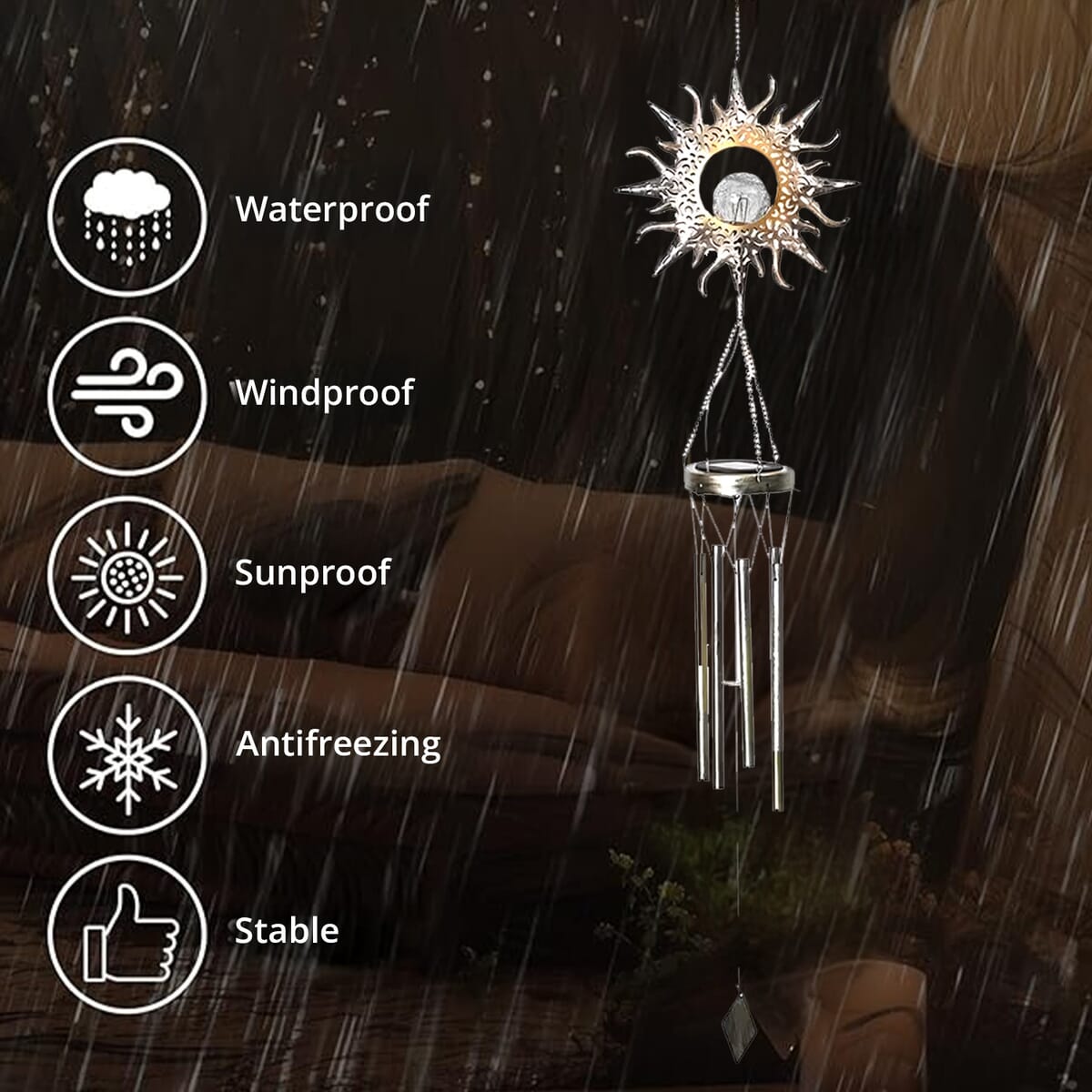 Sun Solar Wind Chime with 1 Bright LED image number 2