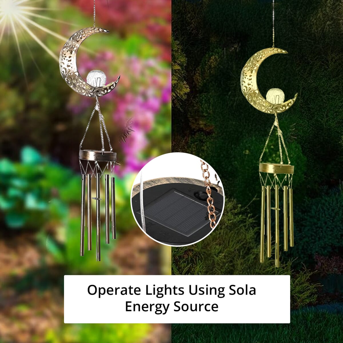 Crescent Moon Solar Wind Chime with 1 Bright LED image number 1