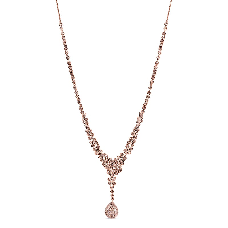 D'Joy Uncut Natural Pink Diamond 1.00 ctw Drop Necklace in 18K Vermeil Rose Gold Over Sterling Silver 20 Inches