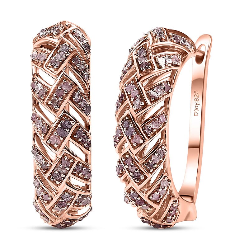 D'Joy Uncut Natural Pink Diamond 0.50 ctw Latch Back Earrings in 18K Vermeil Rose Gold Over Sterling Silver