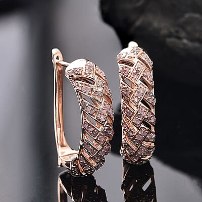 D'Joy Uncut Natural Pink Diamond 0.50 ctw Latch Back Earrings in 18K Vermeil Rose Gold Over Sterling Silver