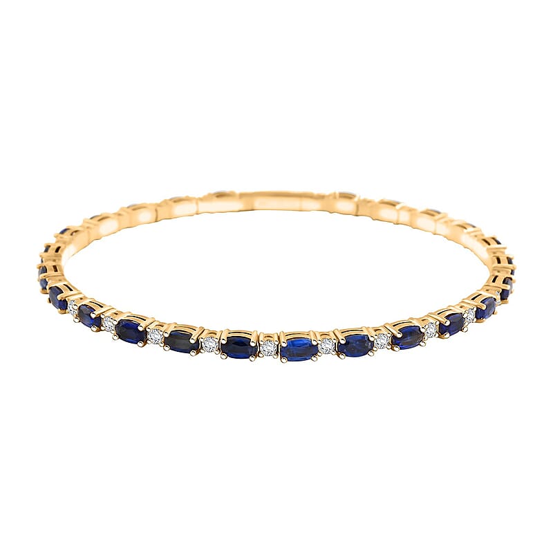 Modani Kyanite and White Topaz 6.35 ctw Bangle Bracelet (6.75 In) in Vermeil YG Over Sterling Silver with 1.5g Titanium Spring