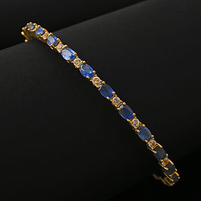 Modani Kyanite and White Topaz 6.35 ctw Bangle Bracelet (6.75 In) in Vermeil YG Over Sterling Silver with 1.5g Titanium Spring