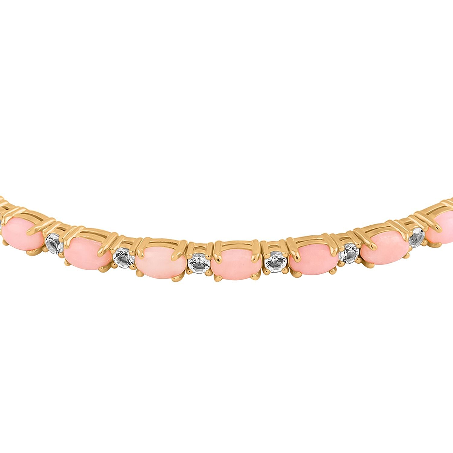 Modani Pink Opal and White Topaz 5.50 ctw Bangle Bracelet (6.75 In) in Vermeil Yellow Gold Over Sterling Silver with 1.5g Titanium Spring