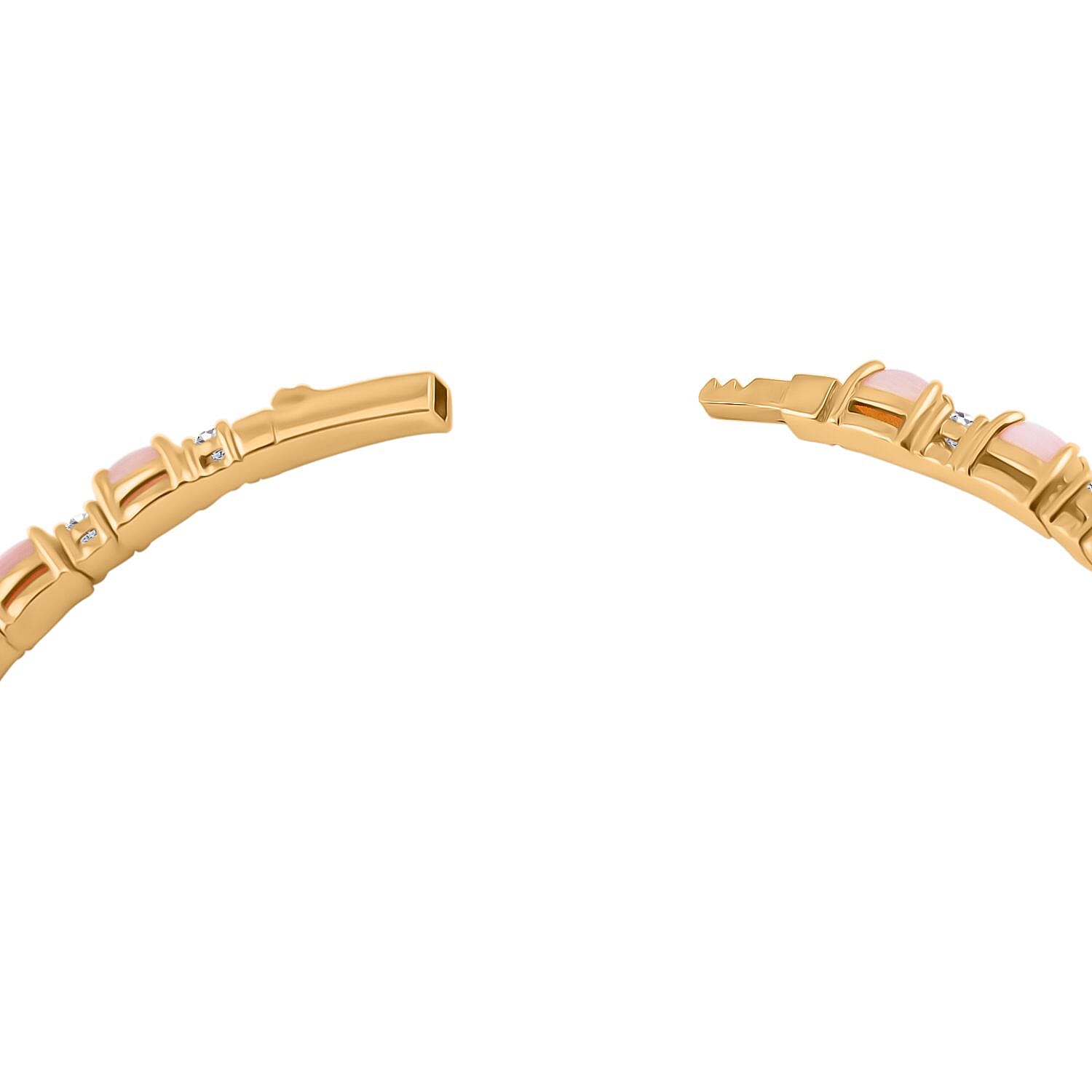 Modani Pink Opal and White Topaz 5.50 ctw Bangle Bracelet (6.75 In) in Vermeil Yellow Gold Over Sterling Silver with 1.5g Titanium Spring
