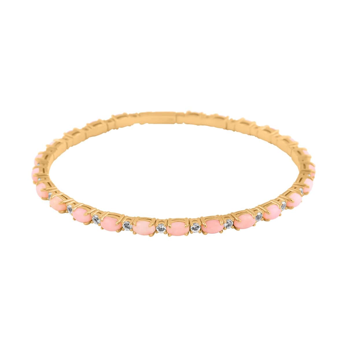 Modani Pink Opal and White Topaz 6.00 ctw Bangle Bracelet (7.25 in) in Vermeil Yellow Gold Over Sterling Silver with 1.5g Titanium Spring image number 0