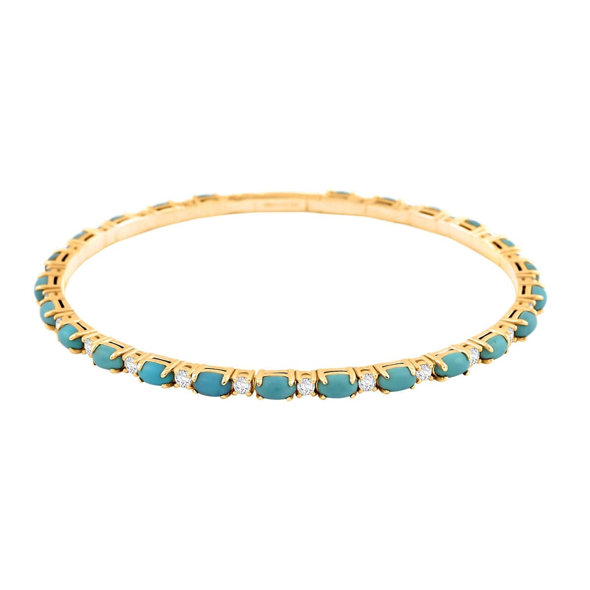 Doorbuster Modani Turquoise and White Topaz 6.00 ctw Bangle Bracelet (7.25 in) in Vermeil YG Over Sterling Silver with 1.5g Titanium Spring image number 0