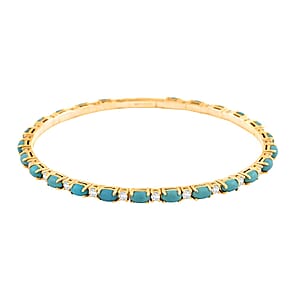 Modani Turquoise and White Topaz 6.00 ctw Bangle Bracelet (7.25 in) in Vermeil YG Over Sterling Silver with 1.5g Titanium Spring