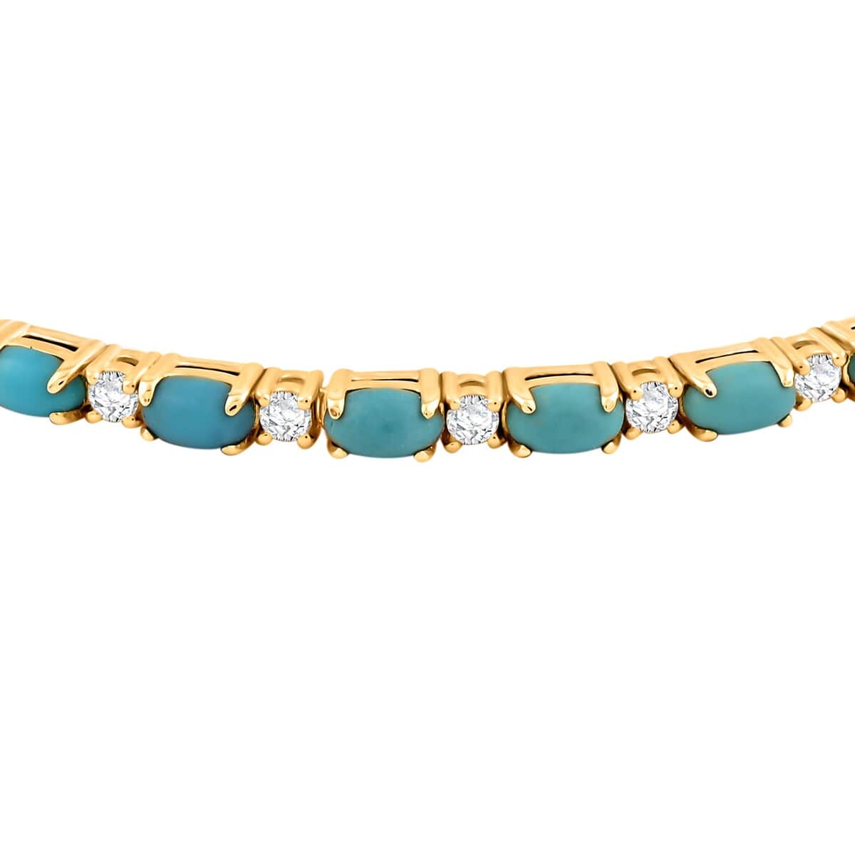 Doorbuster Modani Turquoise and White Topaz 6.00 ctw Bangle Bracelet (7.25 in) in Vermeil YG Over Sterling Silver with 1.5g Titanium Spring image number 3