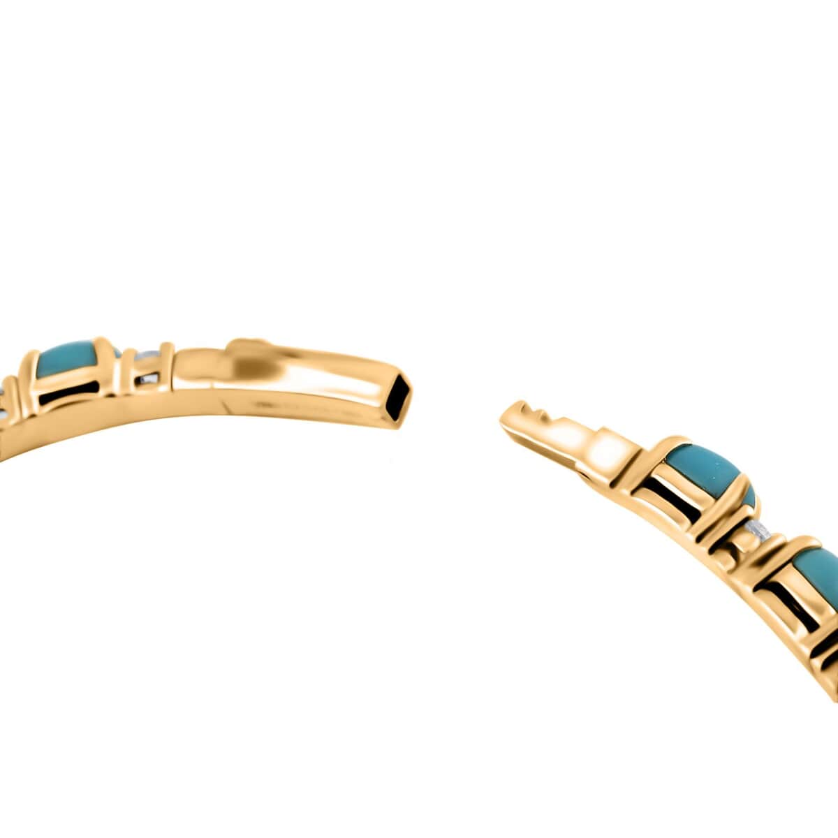 Doorbuster Modani Turquoise and White Topaz 6.00 ctw Bangle Bracelet (7.25 in) in Vermeil YG Over Sterling Silver with 1.5g Titanium Spring image number 4