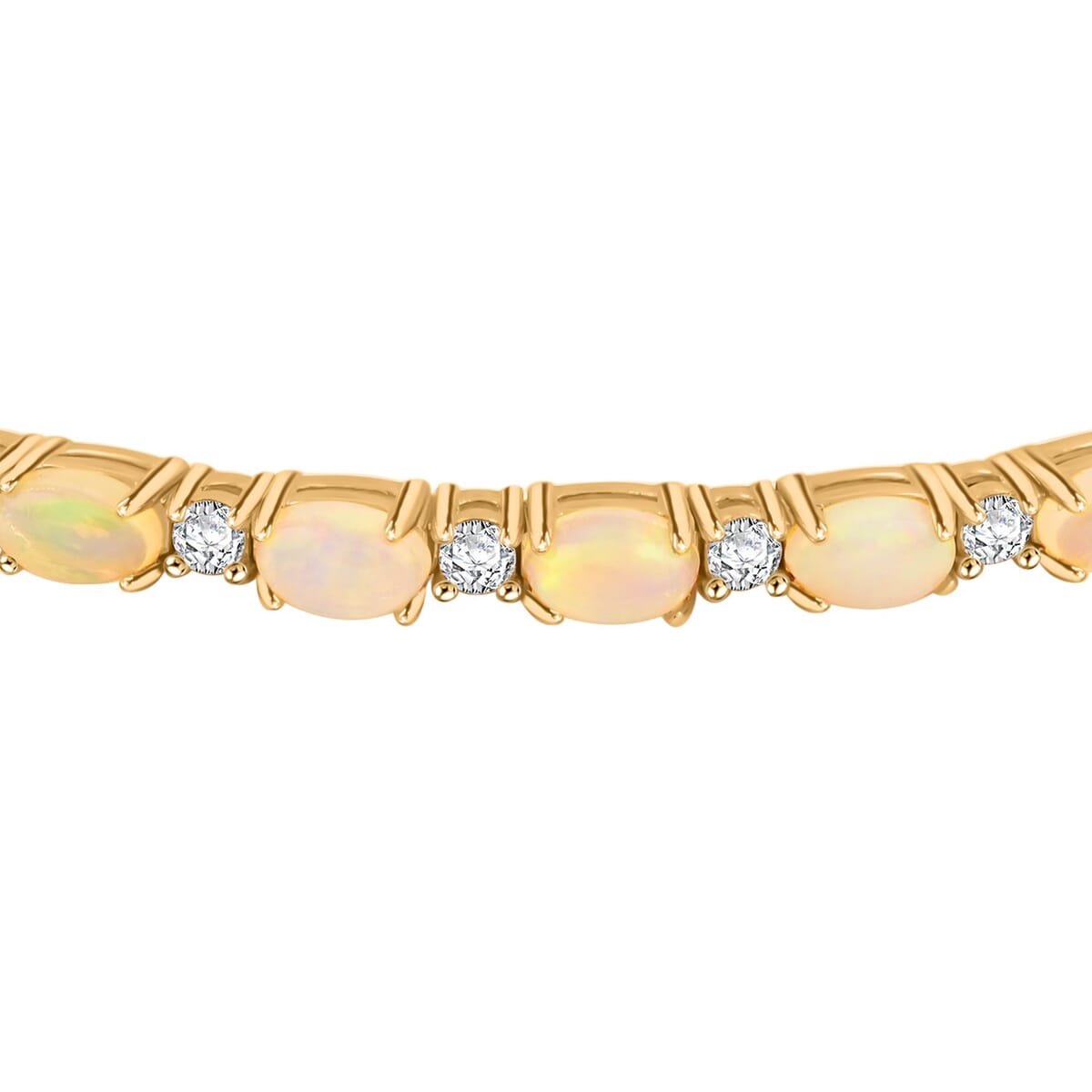 Modani Opal and White Topaz 5.50 ctw Bangle Bracelet (7.25 in) in Vermeil YG Over Sterling Silver with with 1.5g Titanium Spring image number 3