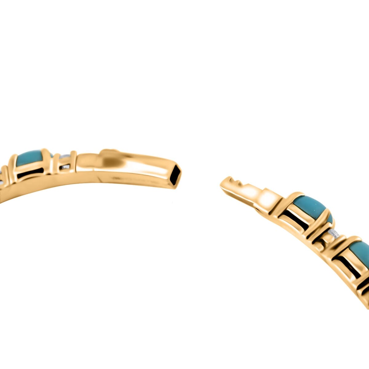 Modani Turquoise and White Topaz 6.75 ctw Bangle Bracelet (8.00 in) in Vermeil YG Over Sterling Silver with 1.5g Titanium Spring image number 4