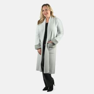 Max Sport Ice Blue Luxury Designer Faux Fur Trim Duster with Pockets - S