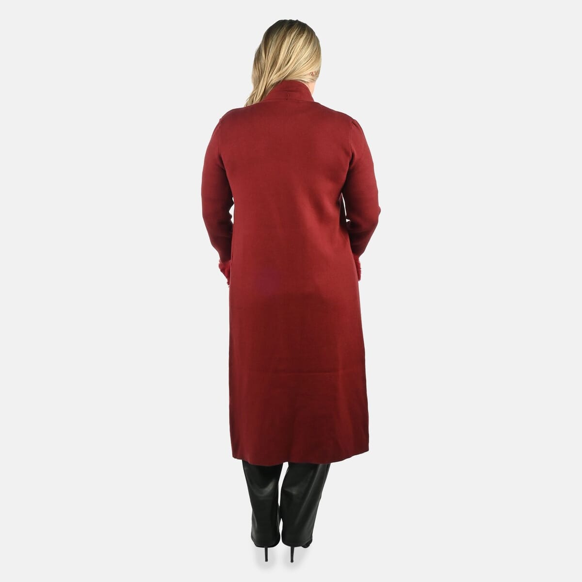 Max Sport Garnet Luxury Designer Faux Fur Trim Duster with Pockets- M image number 1