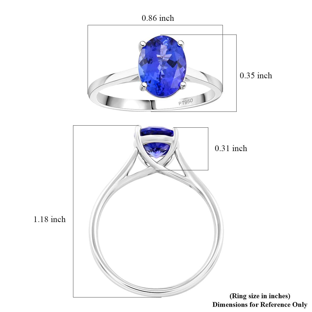 Doorbuster AAA Tanzanite 2.00 ctw Solitaire Ring in 950 Platinum (Size 10.0) image number 5