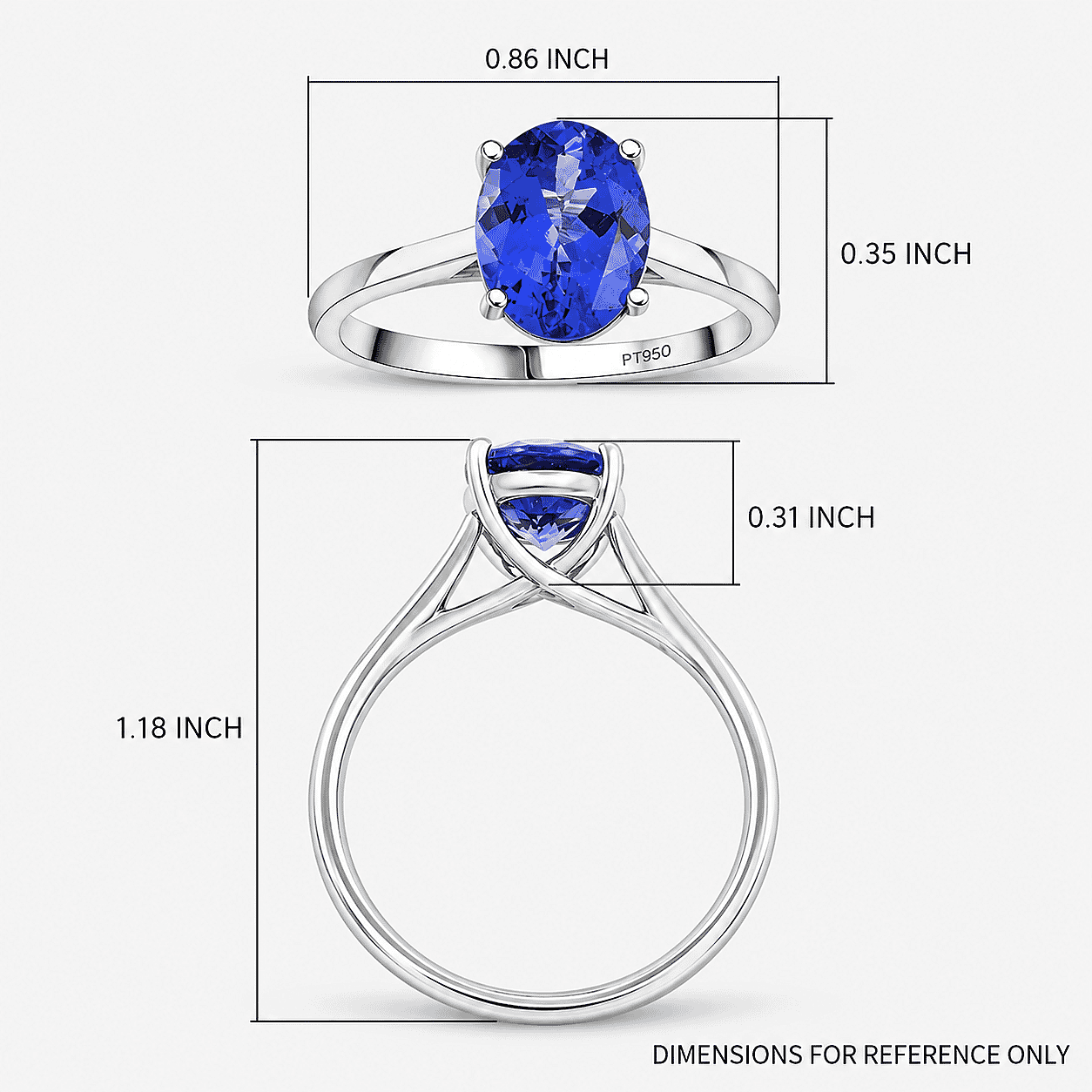 950 Platinum AAAA Tanzanite Solitaire Ring (Size 5.5) 2.00 ctw