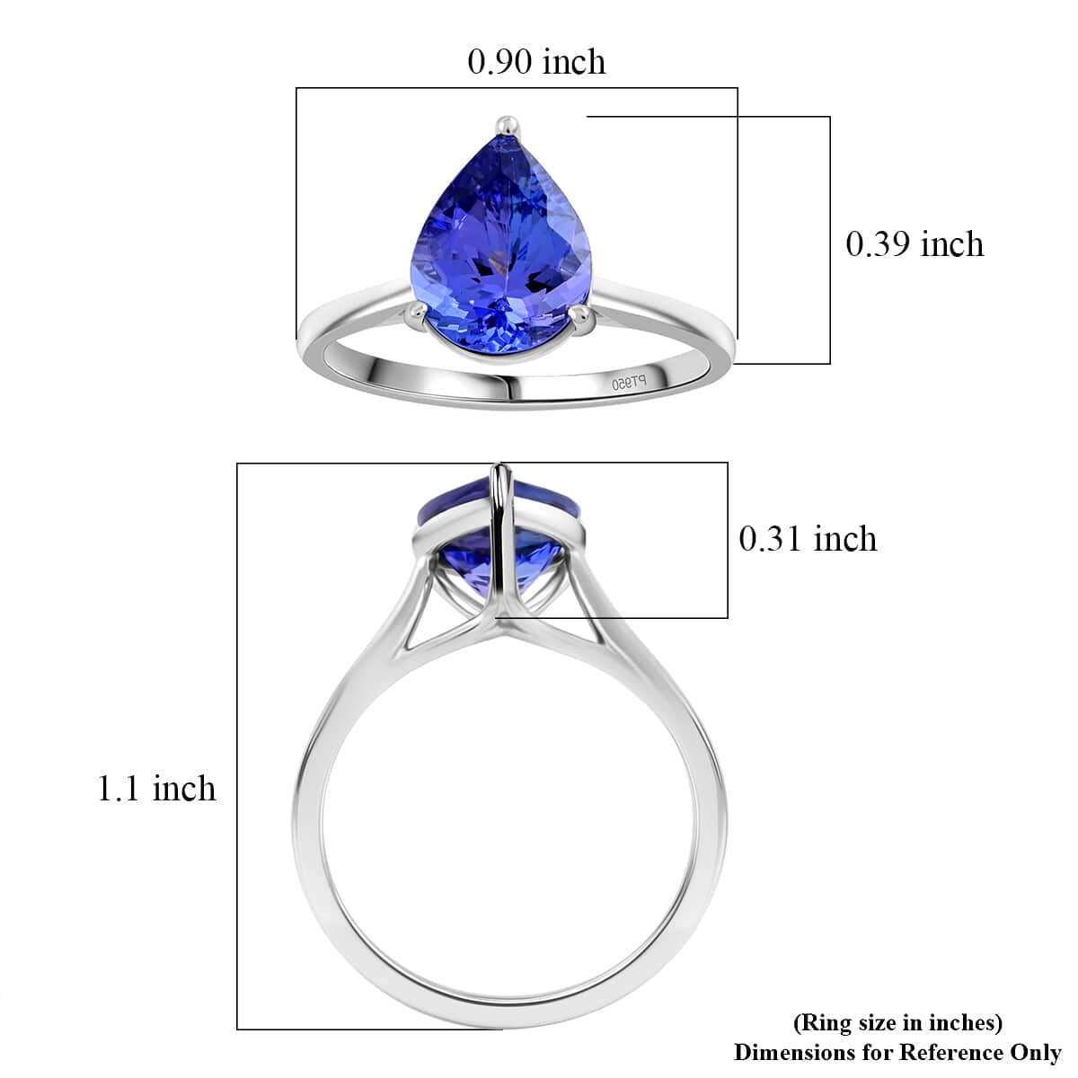 Doorbuster AAA Tanzanite 2.00 ctw Solitaire Ring in 950 Platinum (Size 10.0) image number 5