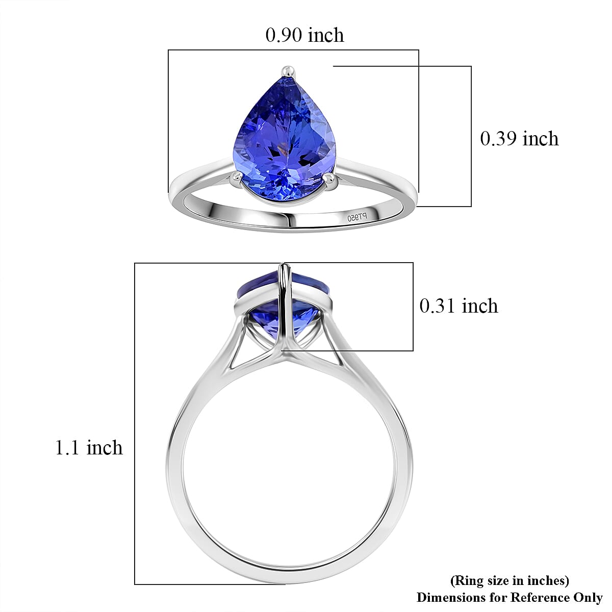 AAA Tanzanite 2.00 ctw Solitaire Ring in 950 Platinum (Size 6.0) image number 5