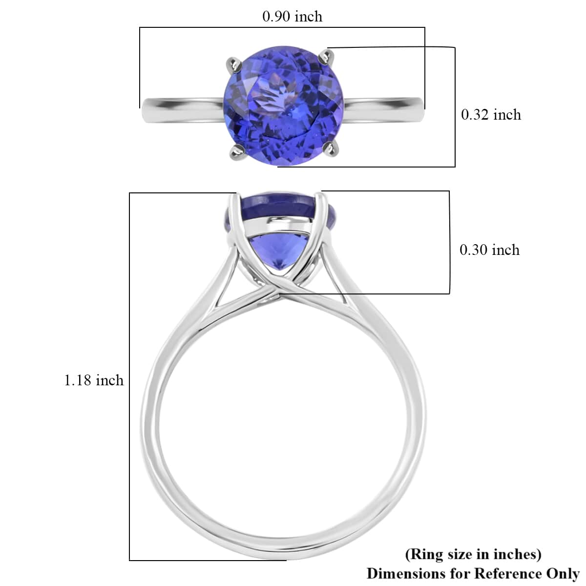 Doorbuster 950 Platinum AAAA Tanzanite Solitaire Ring (Size 10.0) (Del. in 7-10 Days) 2.00 ctw image number 5