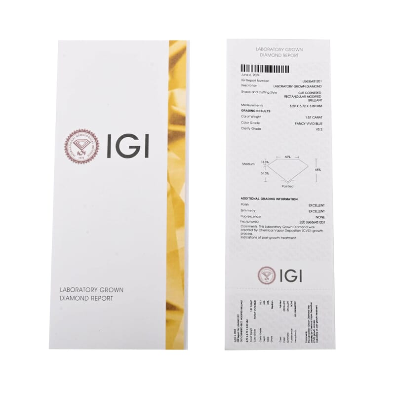 IGI Certified Luxuriant Lab Grown Blue Diamond (Radiant) (VS2) 1.50 ctw